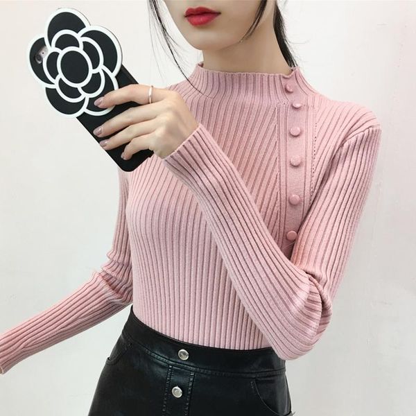 women's sweaters zoki 2021 pullover women sweater fashion autumn winter button slim knit basic casual long sleeve female elastic jumper, White;black